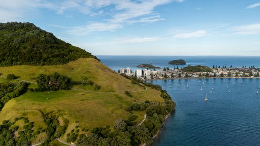 An aerial view of Pilot Bay, Mount Maunganui, New Zealand