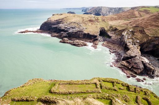 The famous Merlin's Cave below the castle of Tintagel in Cornwall