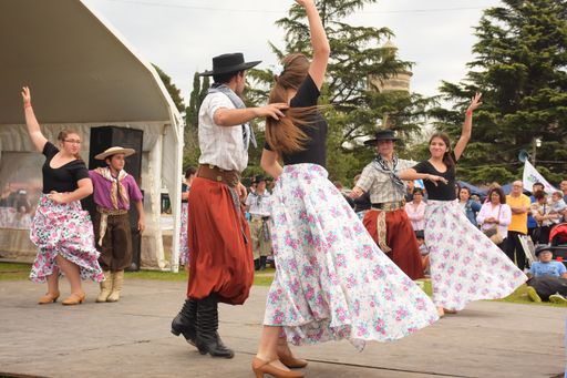 A group of folklore dancers at a traditional Argentinean festival