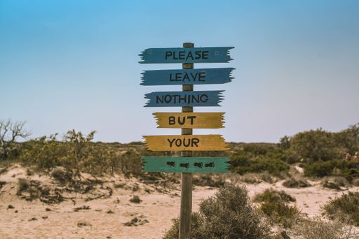 A view of signs on the beach under the clear blue skysi