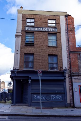 A vertical shot of O'Donoghues Pub wine importer building in Dublin, Ireland