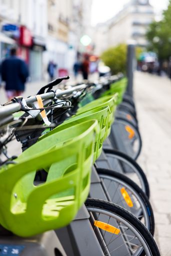The bikes parked in a street in Paris, France