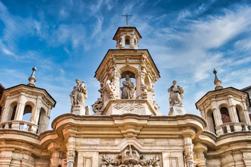 An exterior of ancient church of San Juan de Letran in Valladolid, Spain