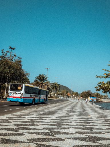 A vertical shot of a road with a bus in Rio de Janeiro, Brazil