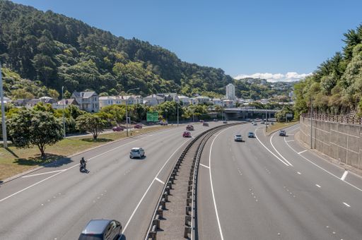 A shot of State Highway  One in Wellington, New Zealand, as the motorway exits the city center heading north