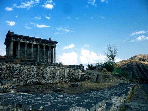 A shot of an ancient pagan Garni Temple,  Kotayk, Armenia, also known as the only colonnaded architectural creation created in the  region