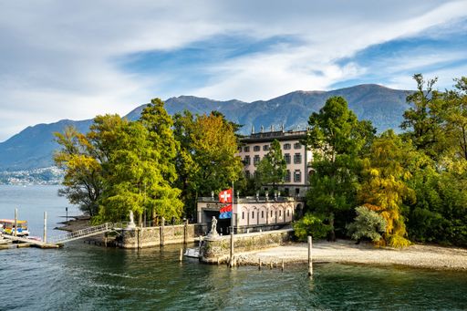 A shot  of Isola Grande (or San Pancrazio), one of the two Brissago Island on the Swiss part of Lake Maggiore, Canton Ticino, Switzerland