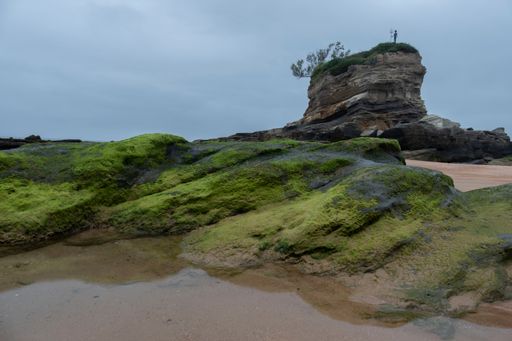 A scenic view of rock statue in Playa del Camello at Santander, Spain