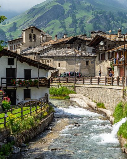 A high angle shot of village Chianale in Varaita Valley in Pidemont region, Italy