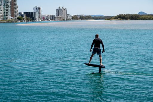 A Fliteboarder in a sea on the sunshine coast of Australia