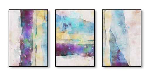 Fashion art background wall, decorative painting combination, golden elements, geometric texture color art painting, abstract watercolor painting