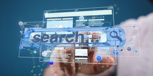 a male hand with 3d render of web develop interface web application of search tool
