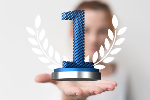 A 3D rendering of a winner first place award in the hand