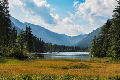 idyllic lake Hintersee at Berchtesgaden alps near Ramsau, Bavaria, Germany