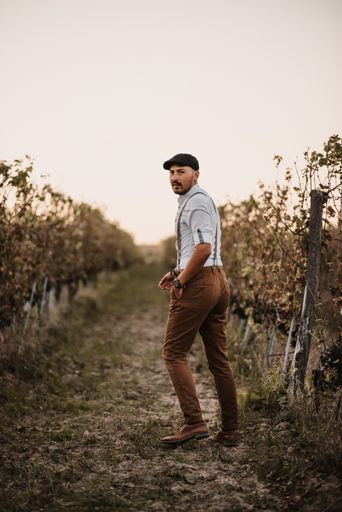 A man walking  in the field