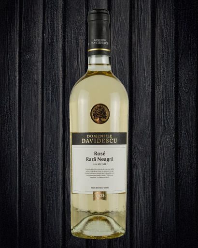 Bottle of Domeniile Davidescu Rose Rara Neagra wine from Moldova with premium label design.