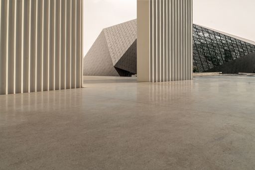 A shot of an empty marble ground on a modern building high floor with a copy space
