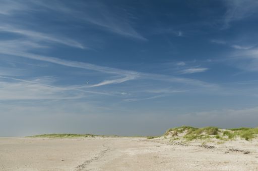 A beautiful shot of a sandy seashore under a clear blue sky
