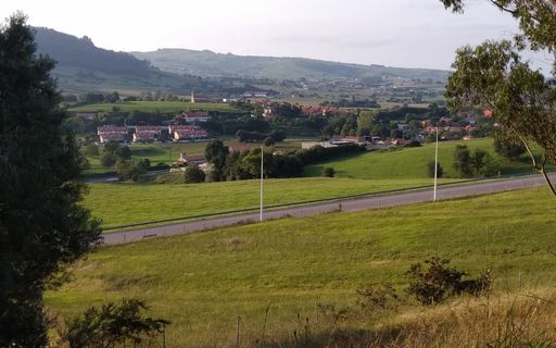 Barrio puente San Miguel and Mijares, Cantabria Spain. Landscape from top of the hill. Green surroundings. High quality photo