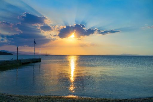 Wonderful colorful sunset in a sea landscape, Pagasitikos gulf, Horto village, Volos, Greece