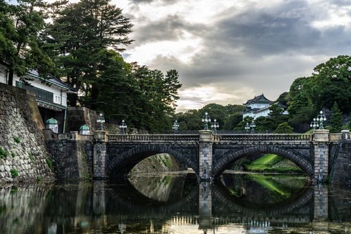 The Nijubashi Bridge with Tokyo Imperial Palace surrounded by greenery on the background in Japan