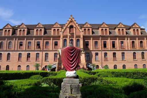 A well-made statue in the beautiful garden in front of Seminario Sagrado Coracao de Jesus in Brazil