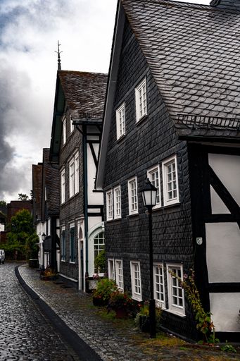 The streets of Freudenberg with old traditional houses in Germany