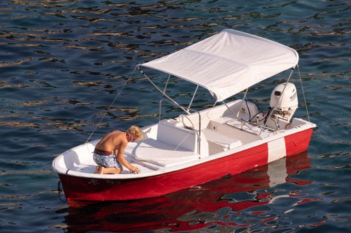 Small tourist boat in Ponza, Italy, August 29th 2021.