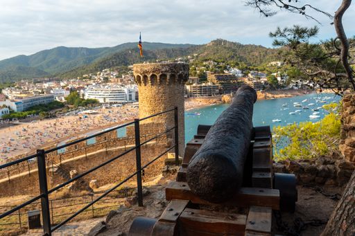 A war cannon in the castle of Tossa de Mar in Girona on the Costa Brava of Catalonia