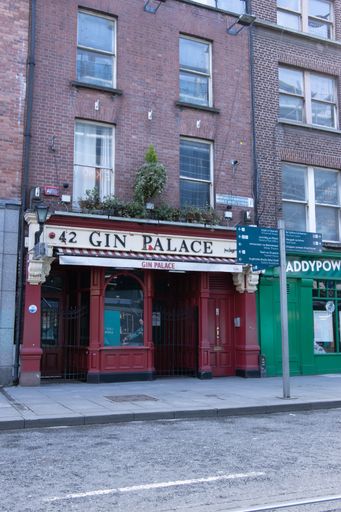 Ireland, Dublin, a side shot of a closed gin palace in an empty street