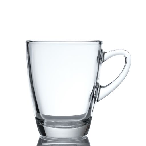 A closeup shot of an empty glass cup isolated on white