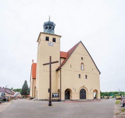 A low-angle shot of the St. Barbara's Church in the town of Swornegacie in Kashubia,Poland