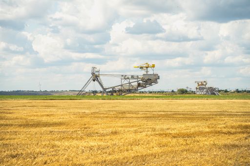 Horizontal view of an earthmoving machine in an opencast mine. Kleczew (Poland)