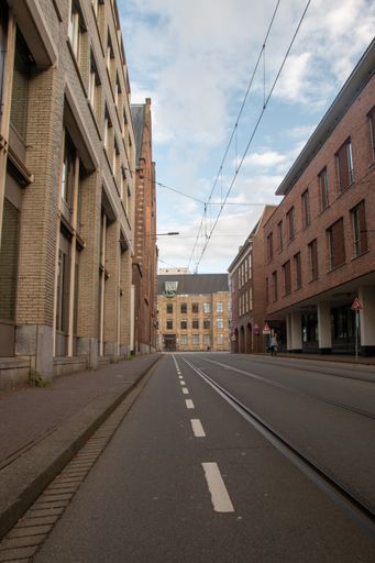 An empty city street in The Hague, the Netherlands