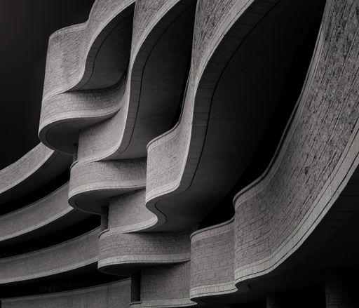 A low angle greyscale of a building with modern brutalist architecture under the sunlight