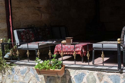 An outside terrace of a Turkish cafe