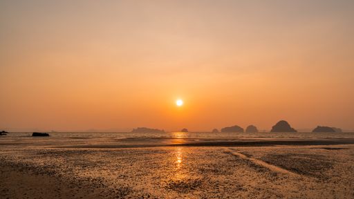 Tubkaek Beach with exotic scenic view of islands during sunset, Krabi, Thailand