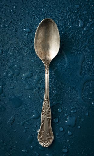 A top view of an old spoon