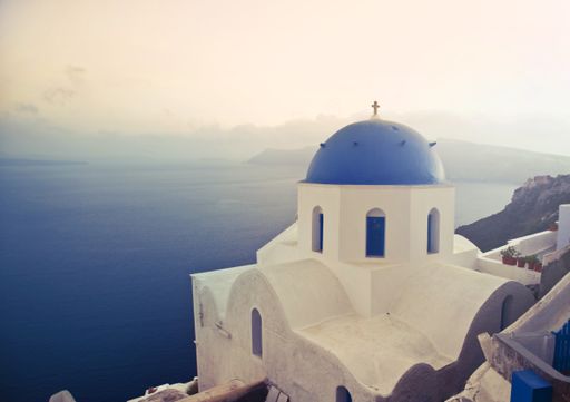 A beautiful shot of Santorini Greek Orthodox Church in Fira, Greece