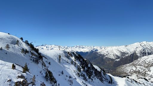 Perfect spring ski day in the slopes.