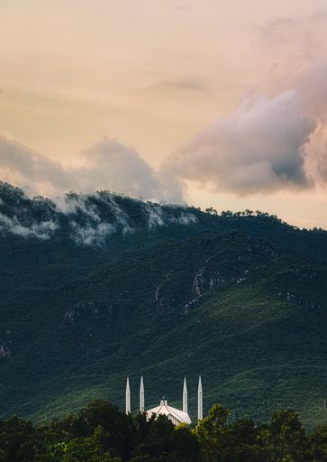 A vertical shot of the famous Faisal Mosque Islamabad, Pakistan
