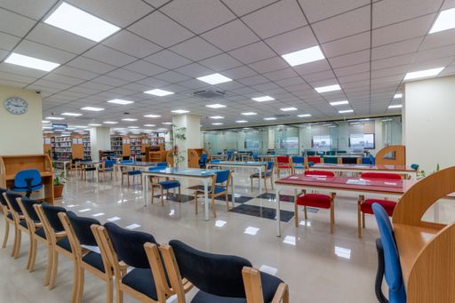 The campus of a university with empty desks and chairs
