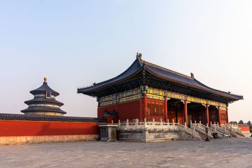 The Temple of Heaven in Beijing, China, showcasing traditional Chinese architecture under a clear sky