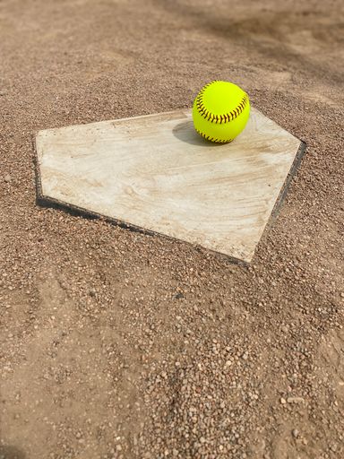 A vertical shot of a tennis ball in a field