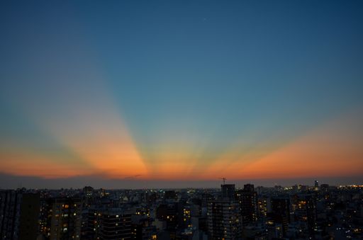 sunbeams after sunset over Buenos Aires, Argentina