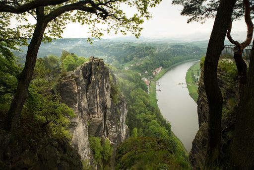Bastei in the elbe sandstone mountains in the saxon switzerland in Germany, Elbsandsteingebirge near Dresden
