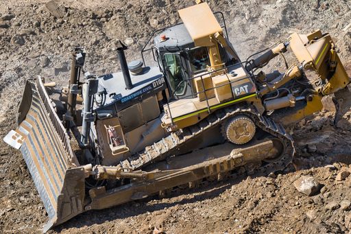 A Caterpillar D10R bulldozer excavating ground for the new building area in Sydney, Austalia