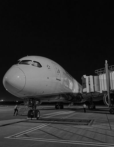 An EVA Airlines Flight BR315-316 at Brisbane International Airport. Converted to black and white.