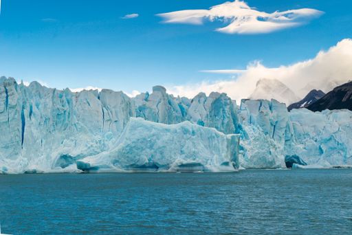 Perito Moreno Glacier, Santa Cruz, Argentina. A beautiful day with some clouds in the sky