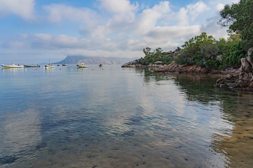 The view of the Tavolara island from the beach of Cala Suaraccia in Sardinia, Italy.